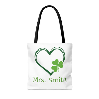 Personalized St. Patrick's Day Heart Teacher Tote Bag - Teacher Tote Bag - St. Patrick's Day Tote Bag