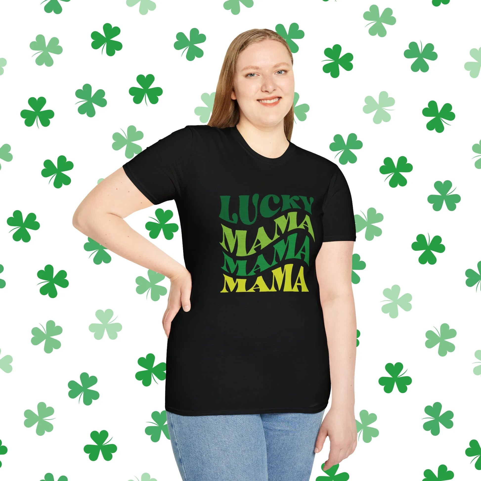 Lucky Mama Mama Mama Retro-Style St. Patrick's Day T-Shirt - Comfort & Charm - St. Patrick's Day Mom Shirt Black