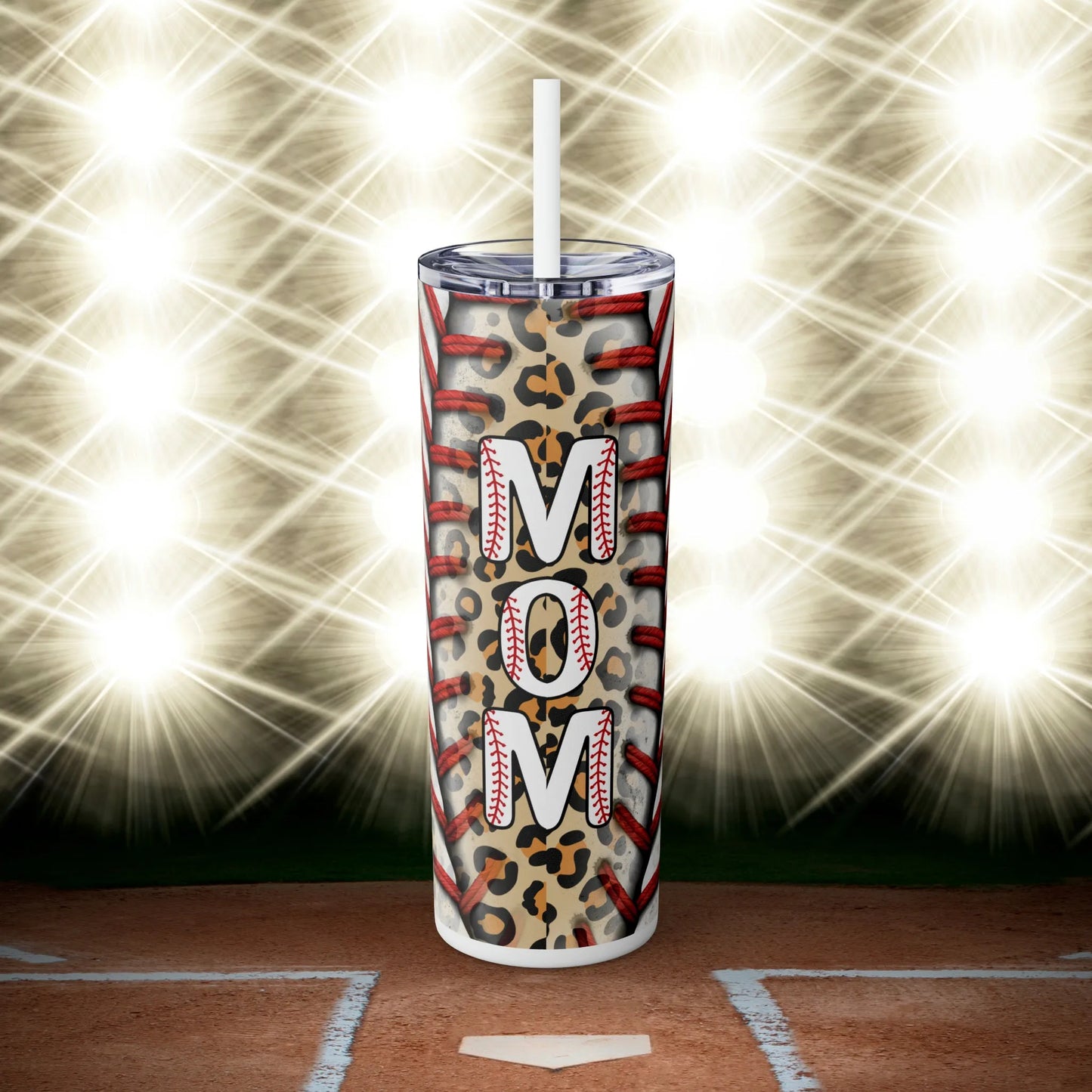 Personalized Baseball Mom Skinny Tumbler with Straw, 20oz Mom View