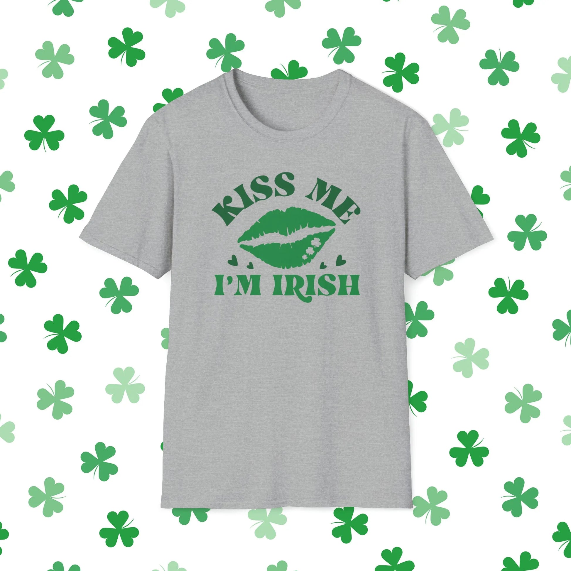 Kiss Me I'm Irish Retro-Style St. Patrick's Day T-Shirt - Comfort & Charm - Kiss Me I'm Irish Shirt Grey Front