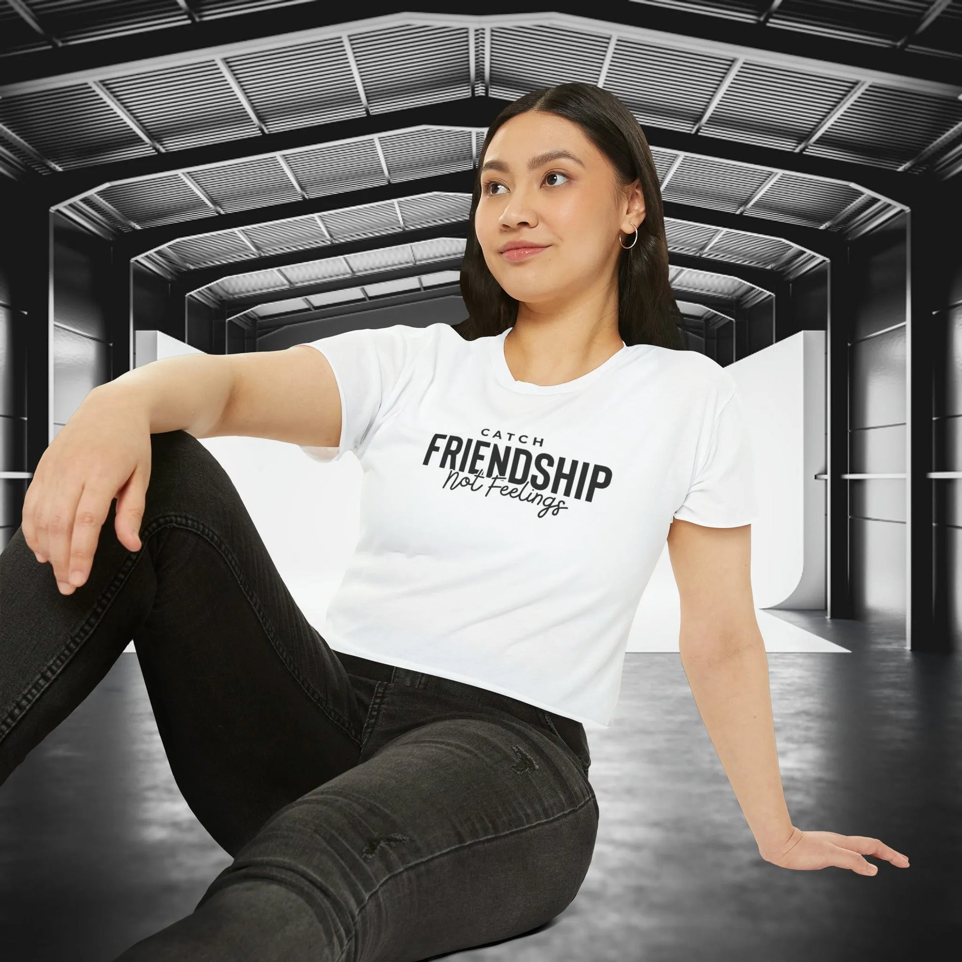 Catch Friendship Not Feelings Crop Top White