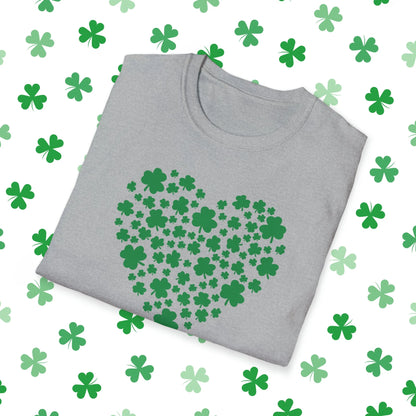 Heart of Shamrocks St. Patrick's Day T-Shirt - Comfort & Charm - Heart of Shamrocks Shirt Grey Folded