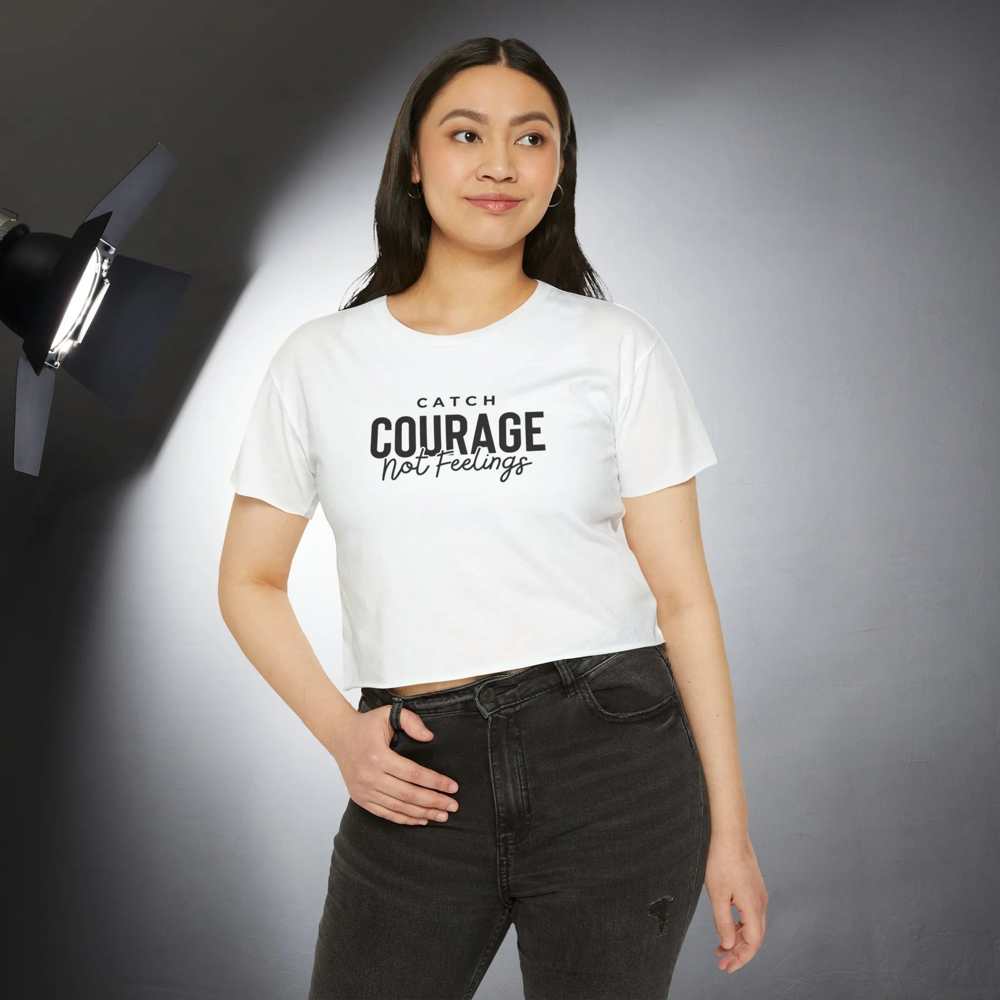 Catch Courage Not Feelings Crop Top - Trendy Women's Top White