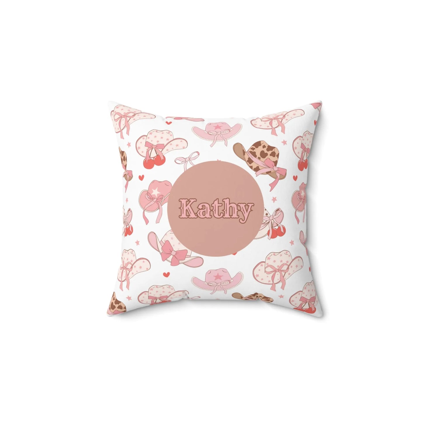 Coquette Cowgirl Custom Name Spun Polyester Square Pillow - Pink Coquette Home Decor - Coquette Aesthetic Throw Pillow