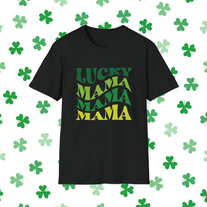 Lucky Mama Mama Mama Retro-Style St. Patrick's Day T-Shirt - Comfort & Charm - St. Patrick's Day Mom Shirt Black