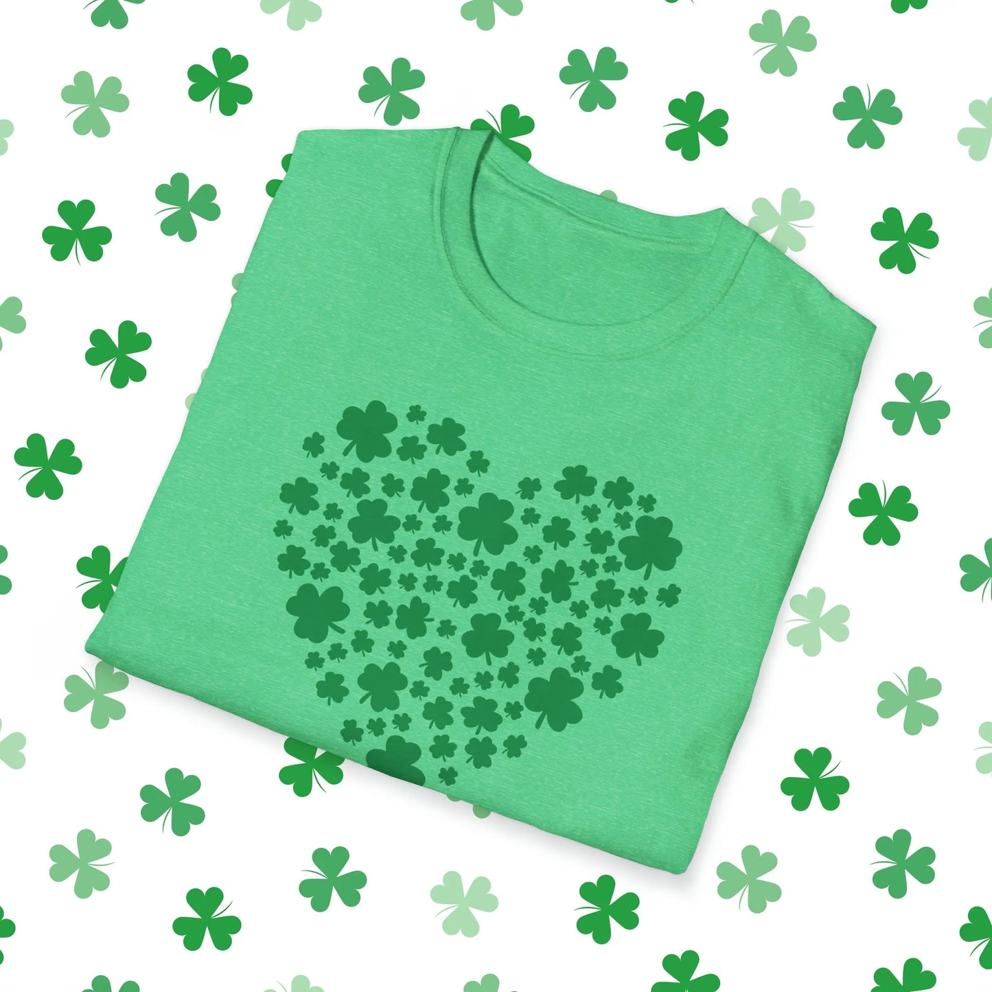 Heart of Shamrocks St. Patrick's Day T-Shirt - Comfort & Charm - Heart of Shamrocks Shirt Green Folded