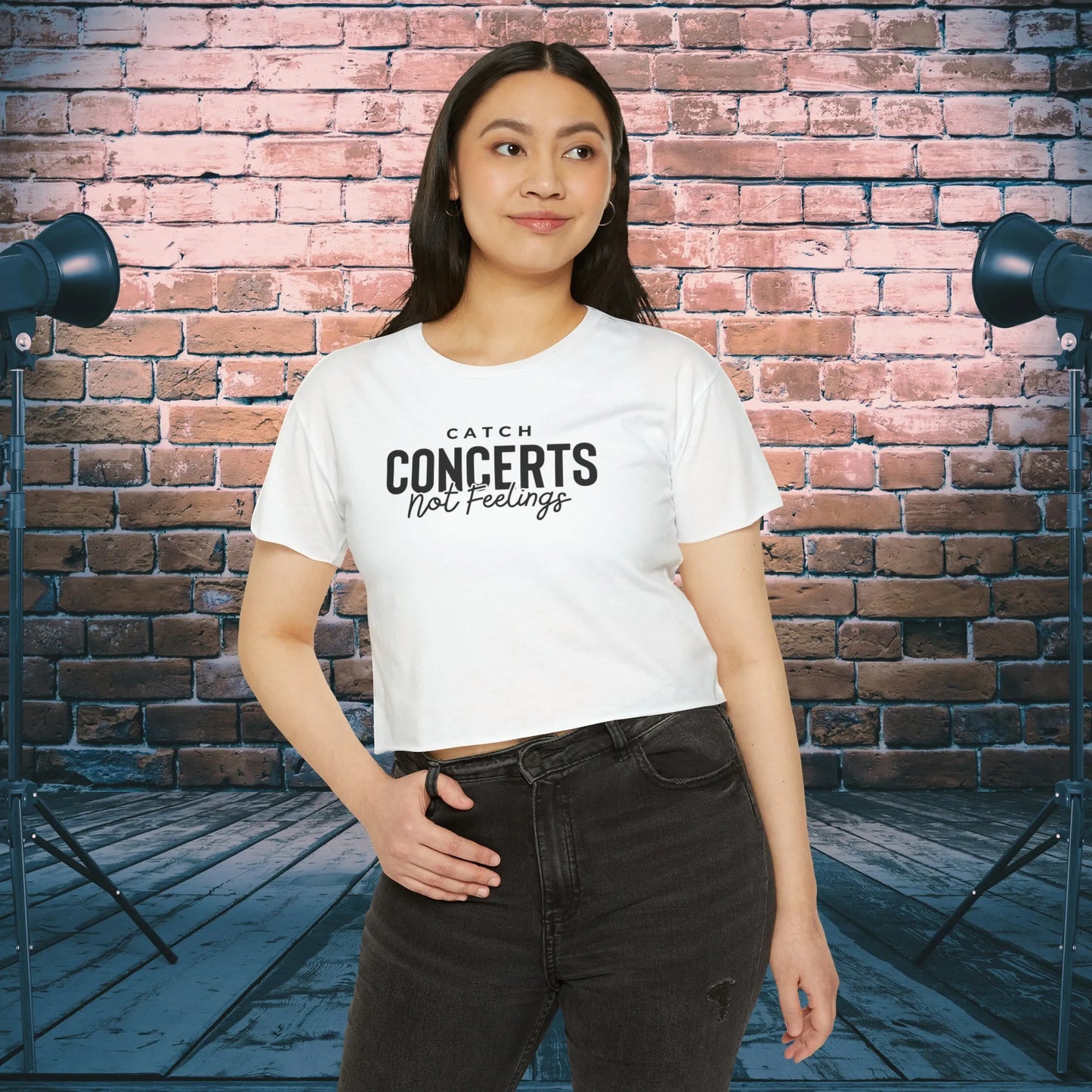 Catch Concerts Not Feelings Crop Top White