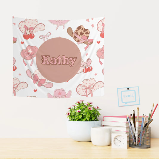 Coquette Cowgirl Custom Name Wall Tapestry - Coquette Aesthetic Wall Banner - Custom Coquette Tapestry - Pink Coquette Home Decor - Personalize It Toledo