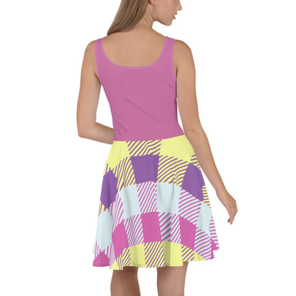 Pink Chevron Print Skater Dress Back