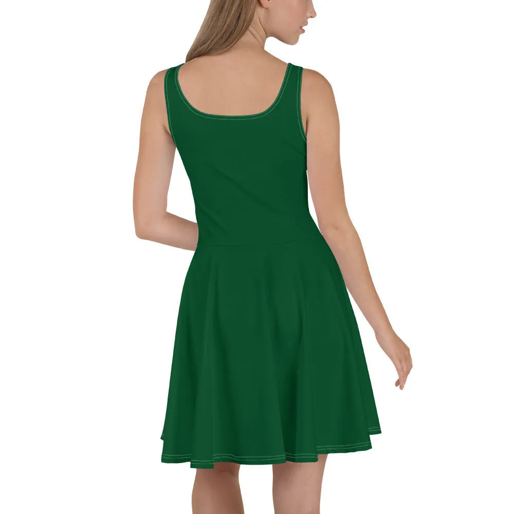 Sleeveless Forest Green Skater Dress Back