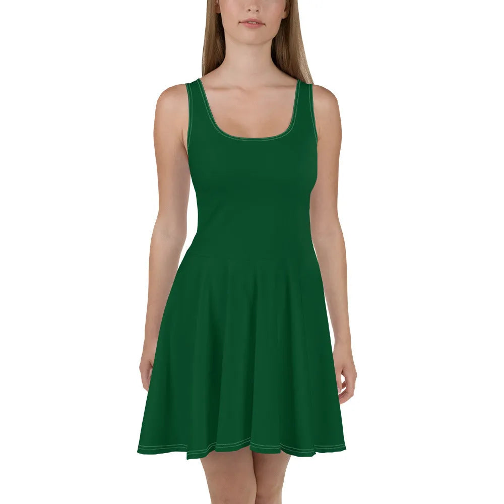 Sleeveless Forest Green Skater Dress Front