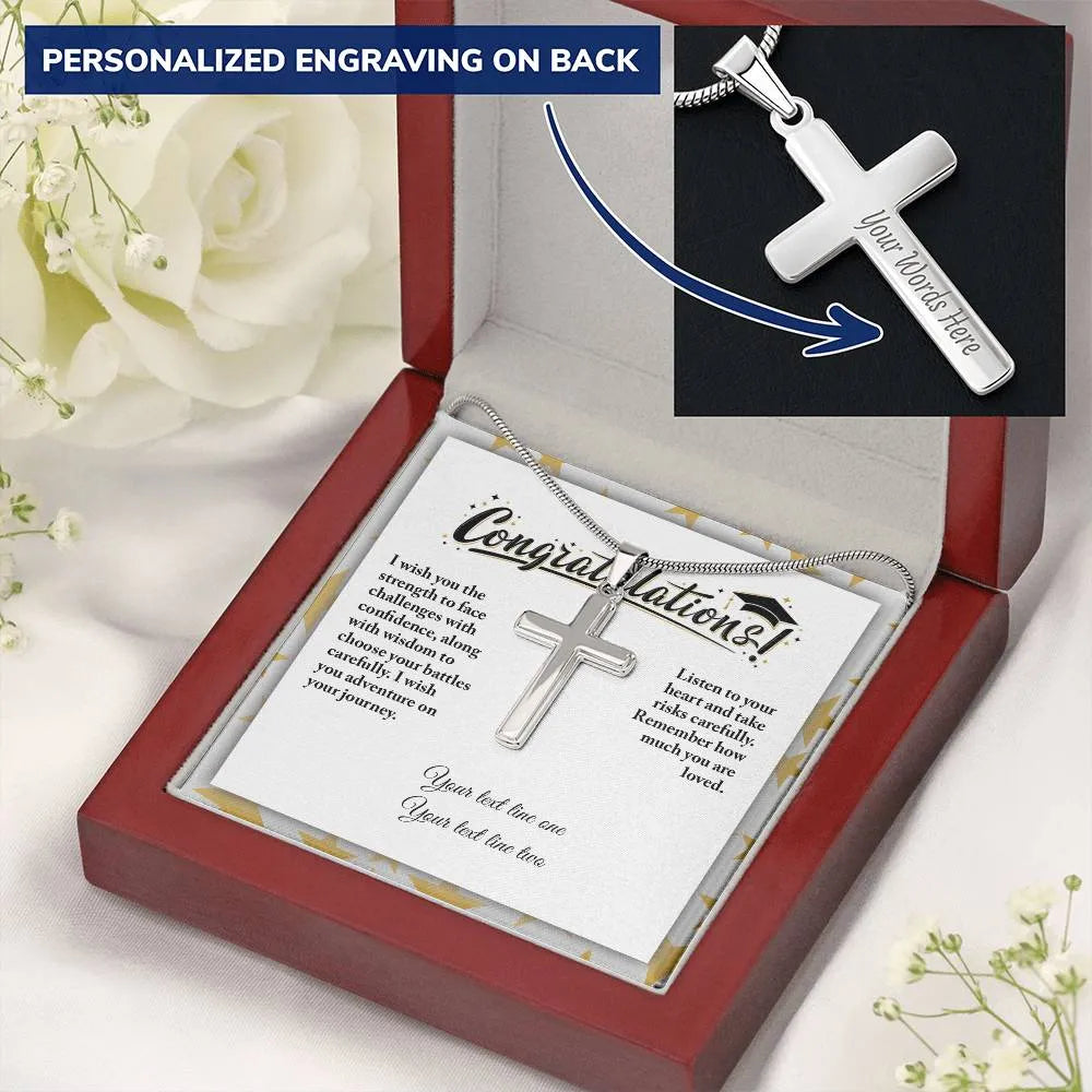 Congratulations Graduate Custom Engraved Cross Necklace - Class of 2024 Cross Necklace Luxury Box Top Right