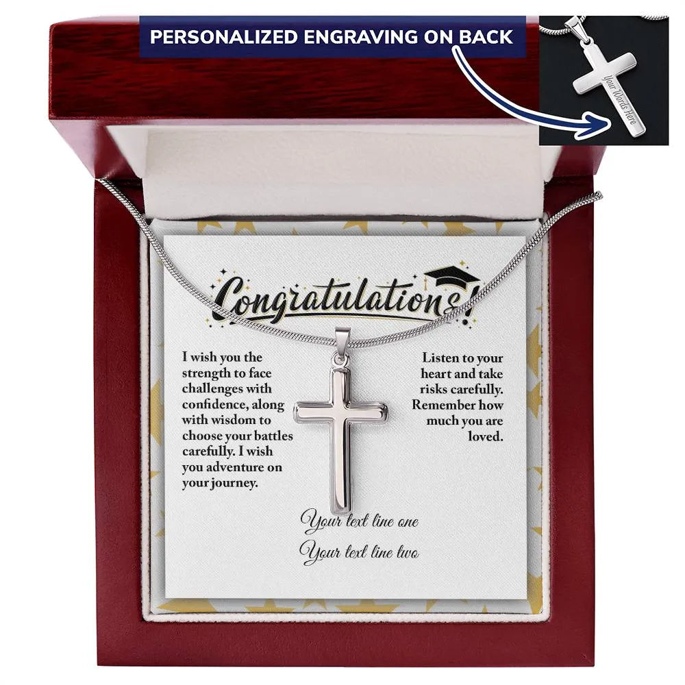 Congratulations Graduate Custom Engraved Cross Necklace - Class of 2024 Cross Necklace Luxury Box