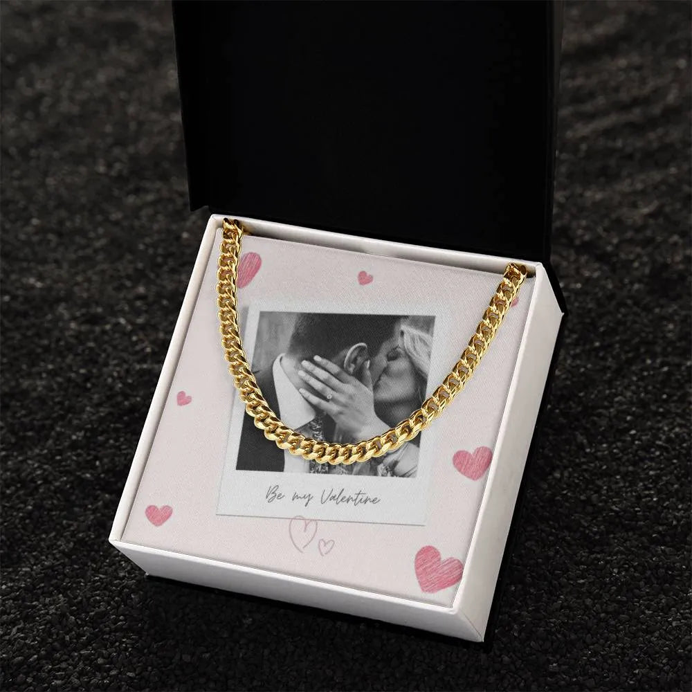 Be My Valentine Cuban Chain Link Necklace With Photo Card - Cuban Chain Link Necklace