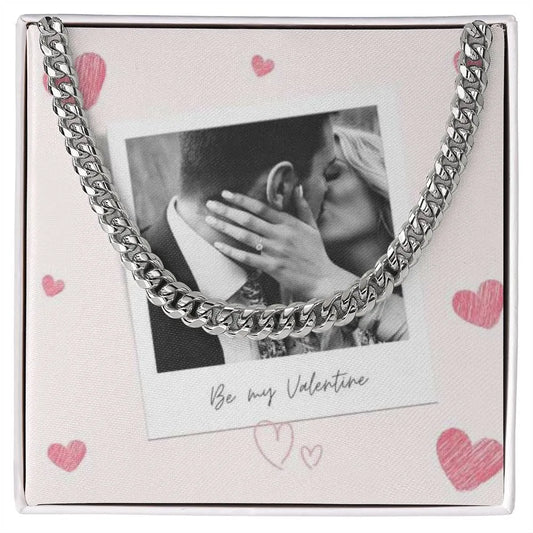 Be My Valentine Cuban Chain Link Necklace With Photo Card - Cuban Chain Link Necklace 