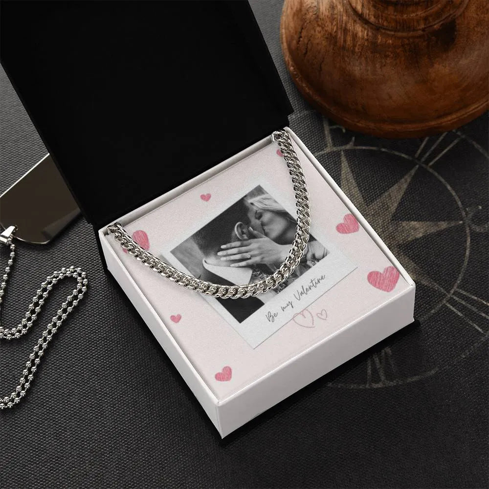 Be My Valentine Cuban Chain Link Necklace With Photo Card - Cuban Chain Link Necklace  Standard Box