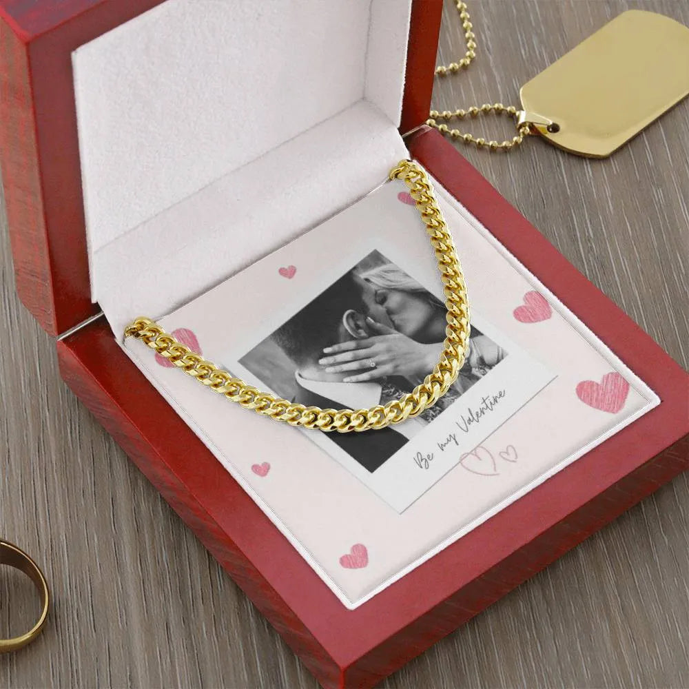 Be My Valentine Cuban Chain Link Necklace With Photo Card - Cuban Chain Link Necklace