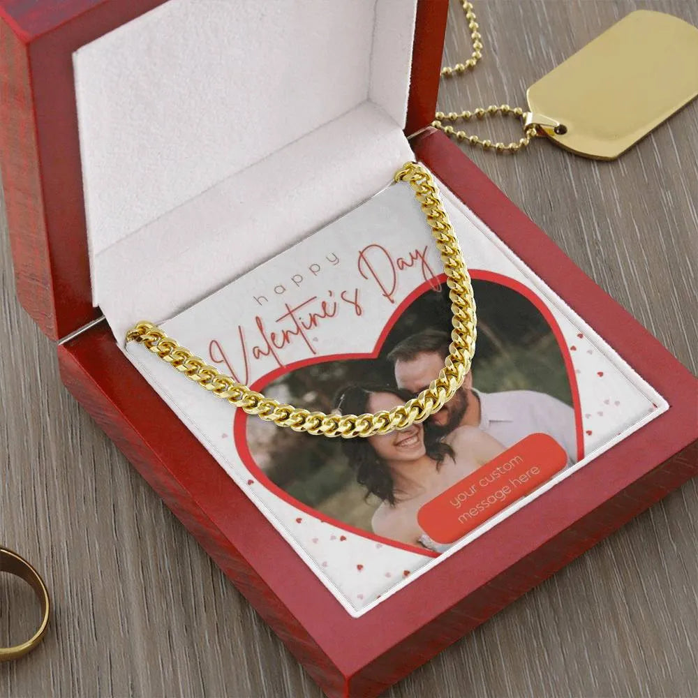 Happy Valentine's Day Cuban Link Chain Necklace With Photo Card