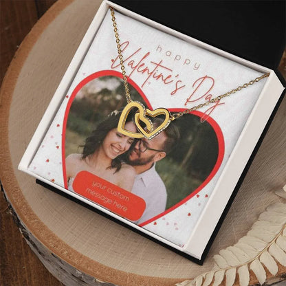 Happy Valentine's Day Interlocking Hearts Necklace With Photo Card