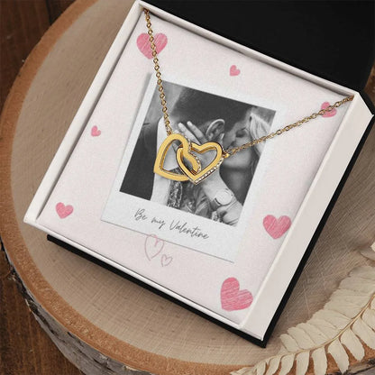 Be My Valentine Interlocking Hearts Necklace With Photo Card