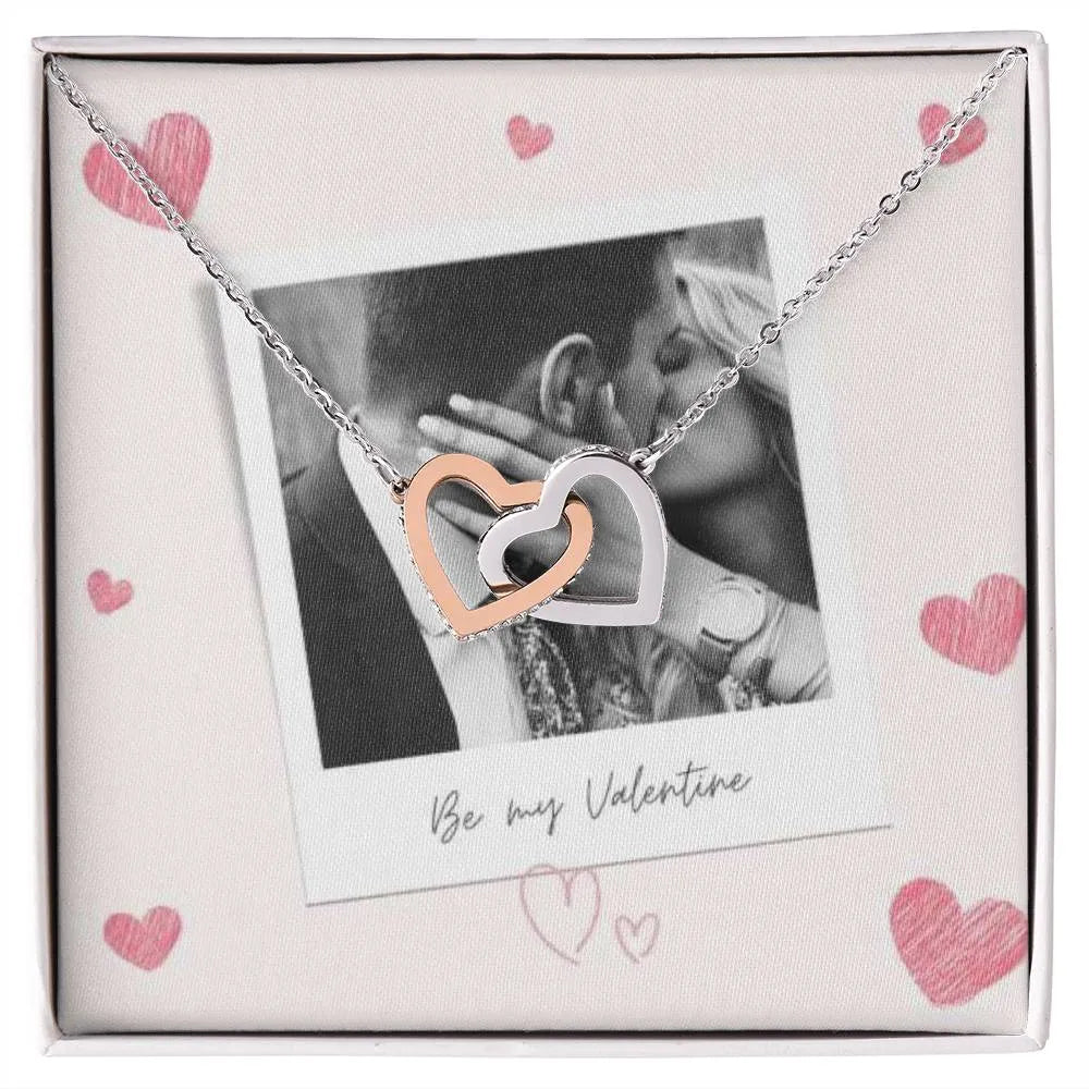 Be My Valentine Interlocking Hearts Necklace With Photo Card