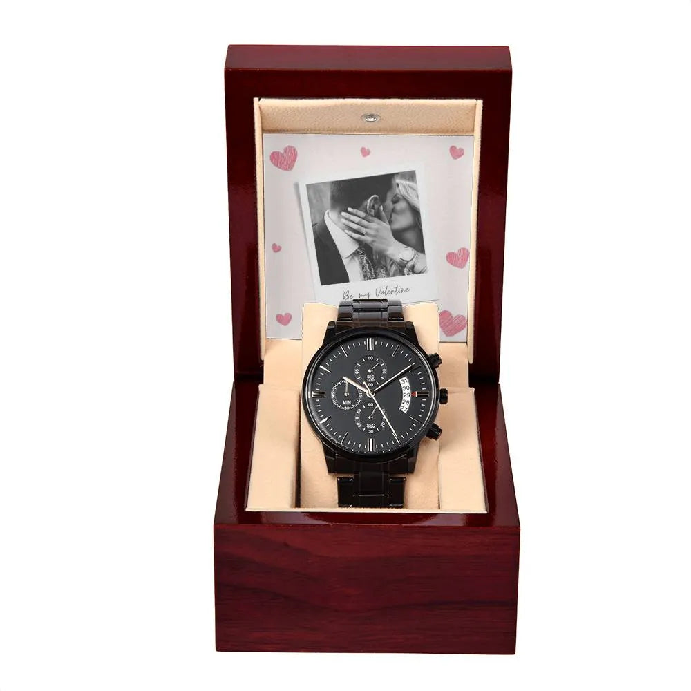 Be My Valentine Engraved Chronograph Watch With Photo Card - Men's Chronograph Watch  - Men's Watch