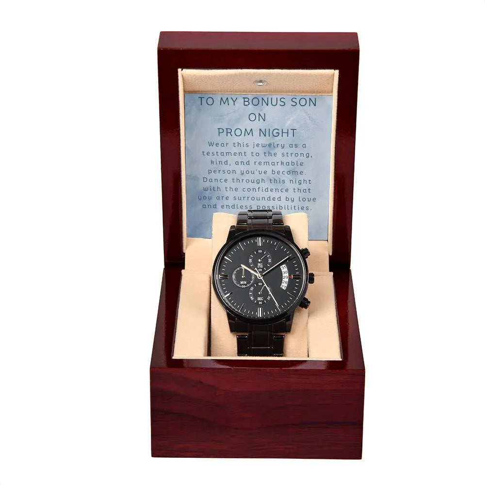 To My Bonus Son On Prom Night Black Chronograph Watch for Prom