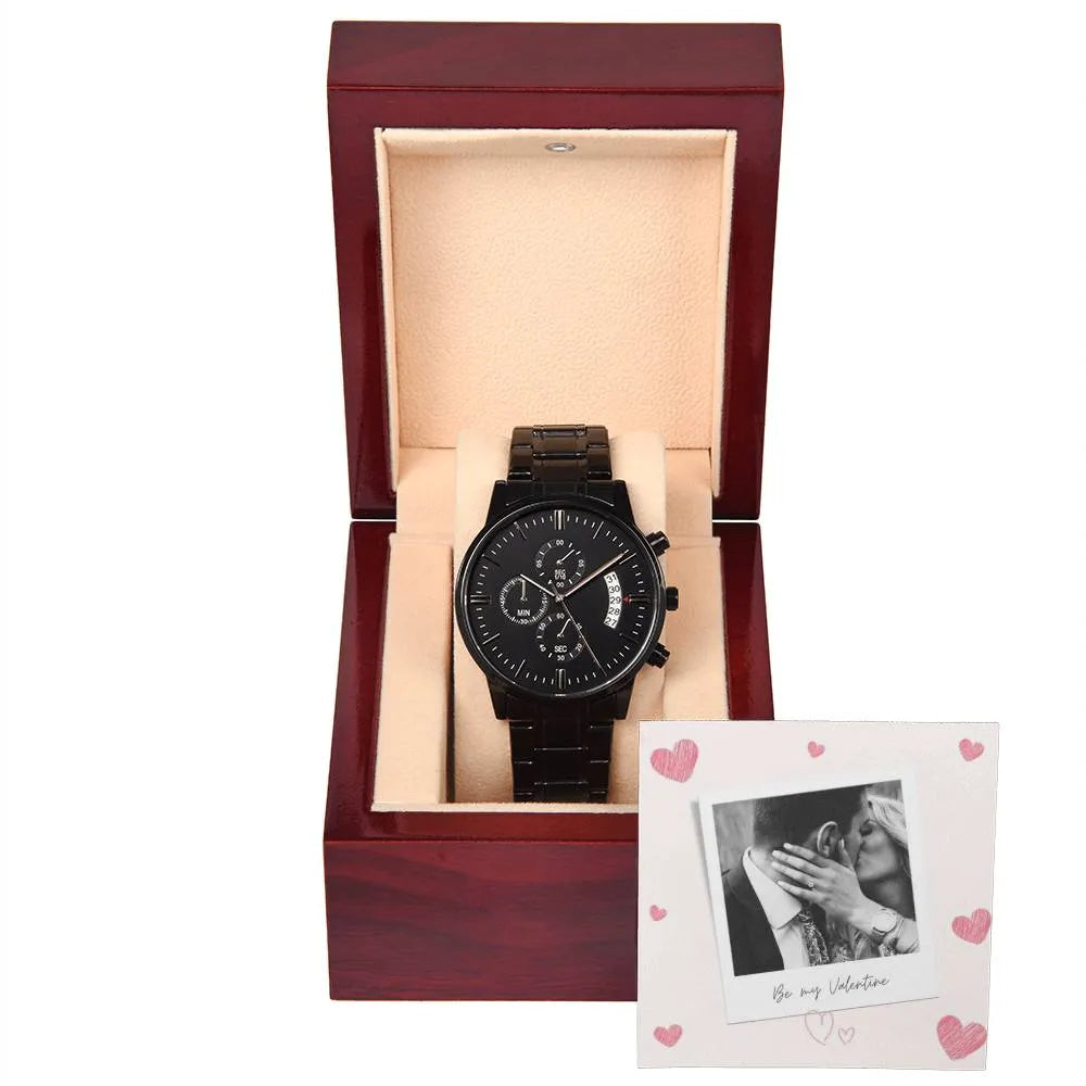 Be My Valentine Engraved Chronograph Watch With Photo Card - Men's Chronograph Watch  - Men's Watch outside