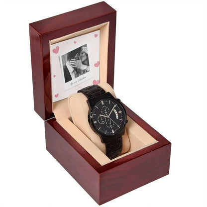 Be My Valentine Engraved Chronograph Watch With Photo Card - Men's Chronograph Engraved Watch  - Engraved Men's Watch