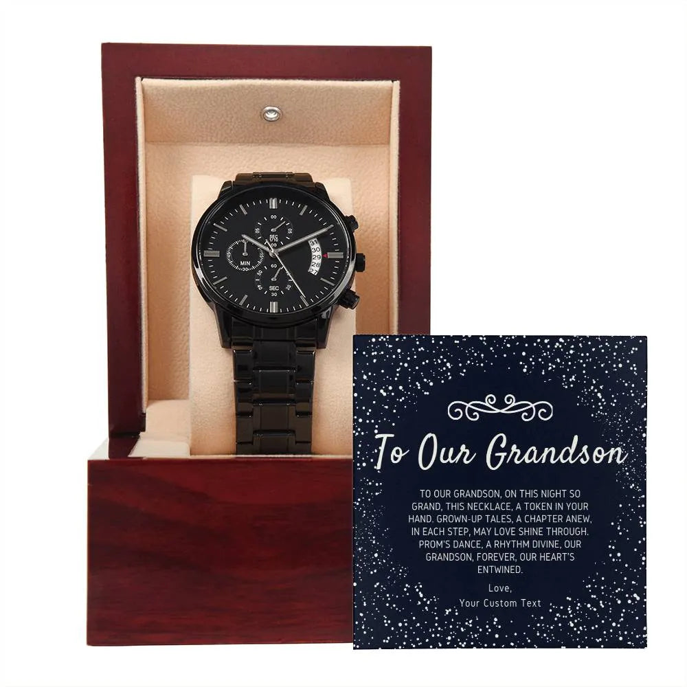 To Our Grandson Black Chronograph Watch for Prom