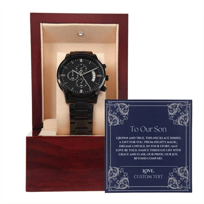 To Our Son Black Chronograph Watch for Prom