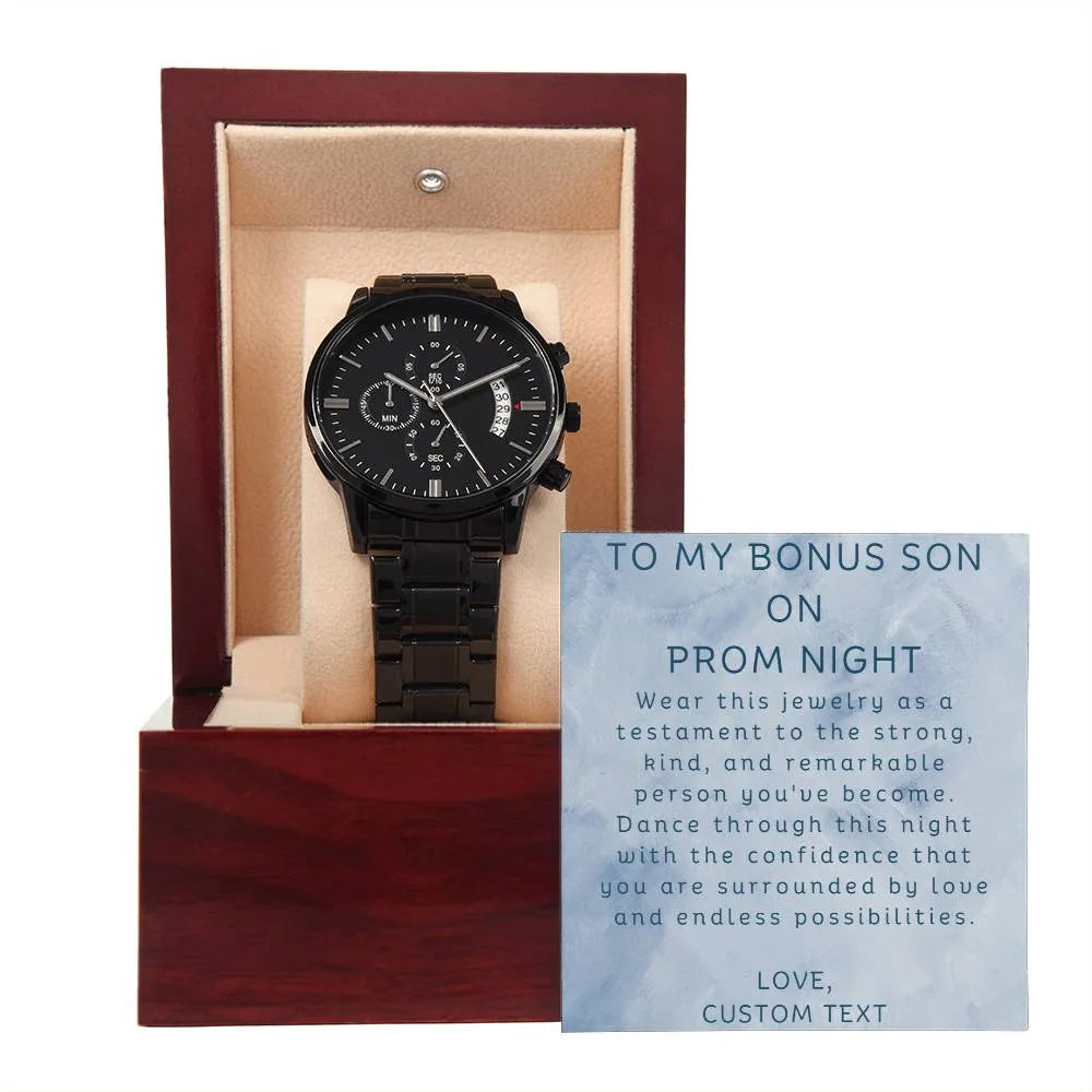 To My Bonus Son On Prom Night Black Chronograph Watch for Prom