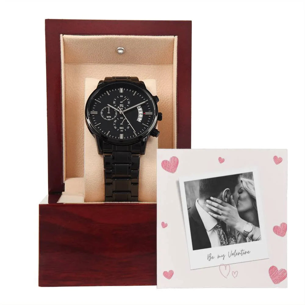 Be My Valentine Engraved Chronograph Watch With Photo Card - Men's Chronograph Watch  - Men's Watch - Photo Card