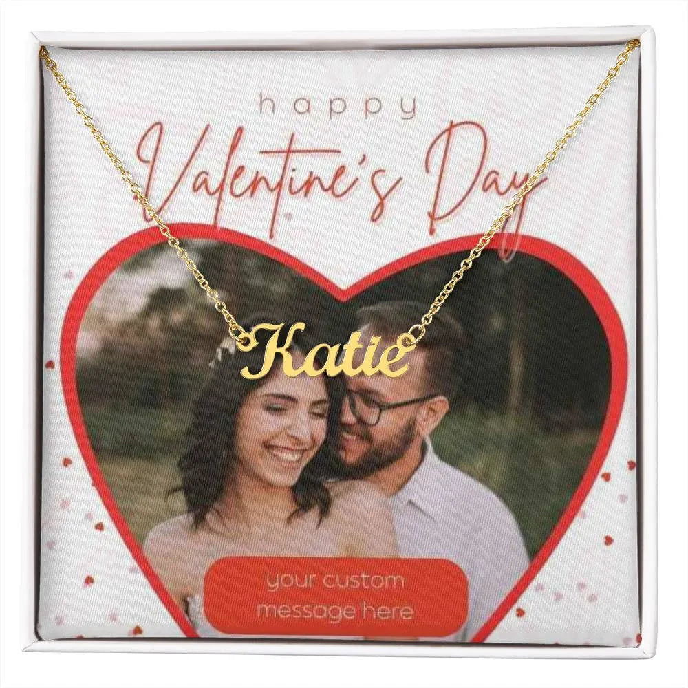 Happy Valentine's Day Custom Name Necklace With Photo Card