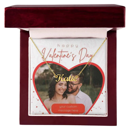 Happy Valentine's Day Custom Name Necklace With Photo Card