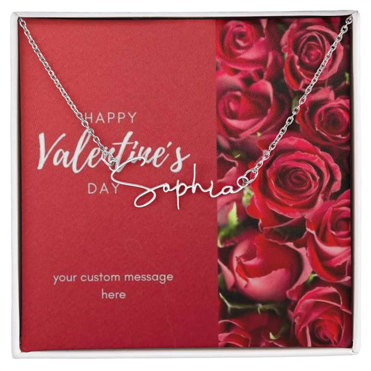 Happy Valentine's Day Signature Style Name Necklace