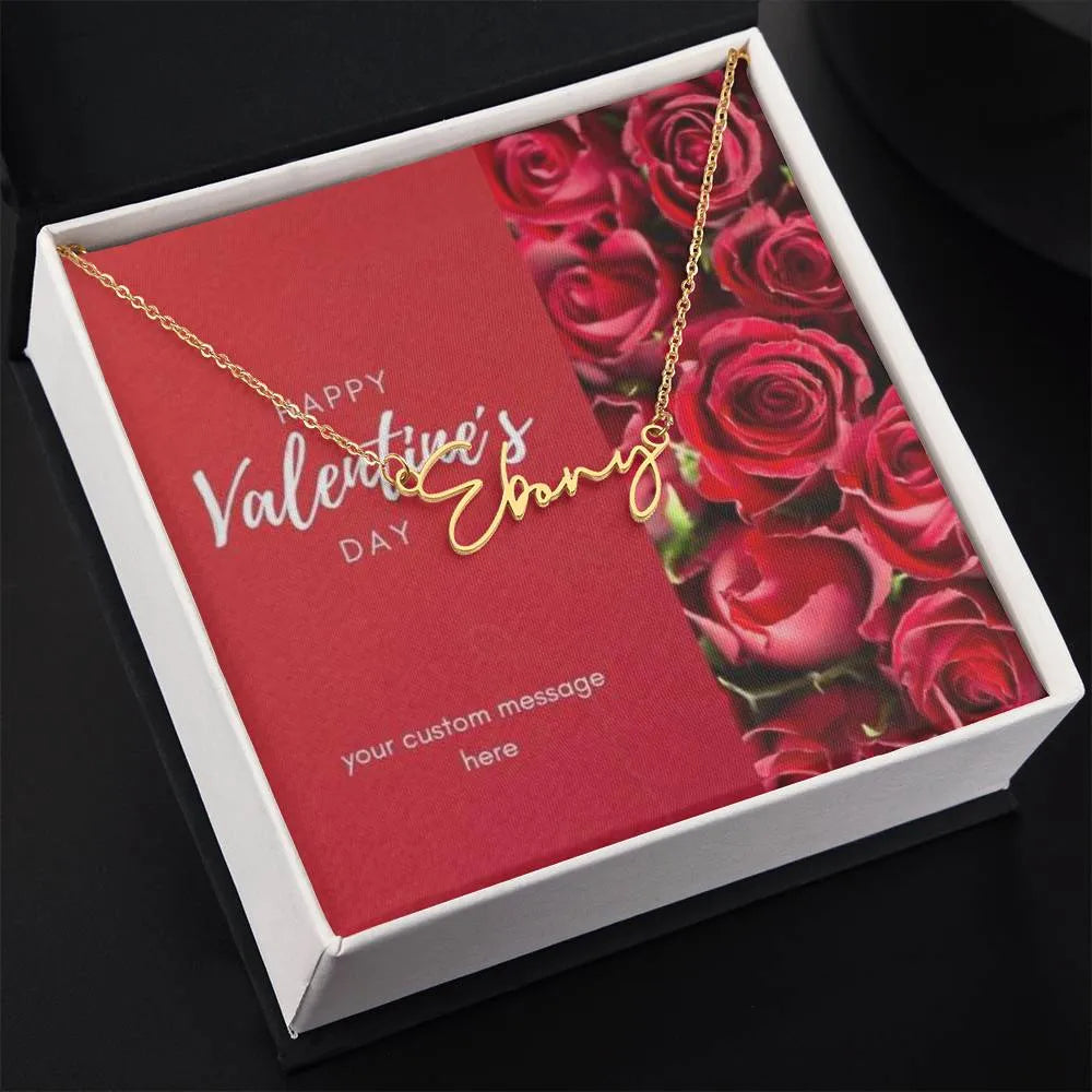 Happy Valentine's Day Signature Style Name Necklace