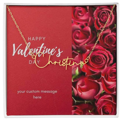 Happy Valentine's Day Signature Style Name Necklace