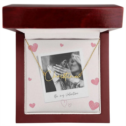 Be My Valentine Signature Style Name Necklace With Photo Box Card