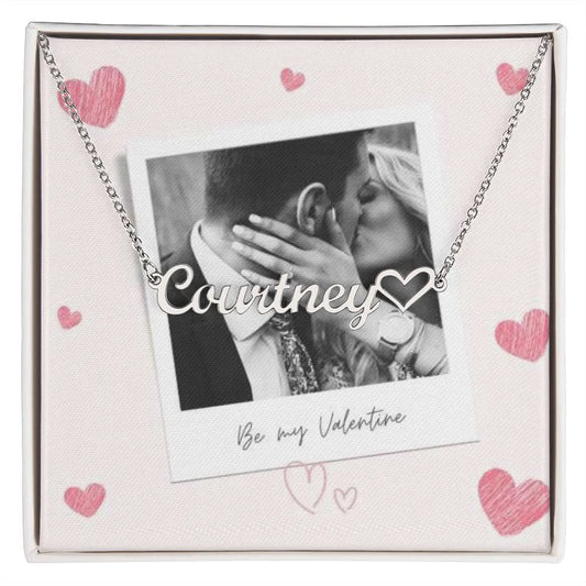 Be My Valentine Name Heart Necklace With Photo Box Card