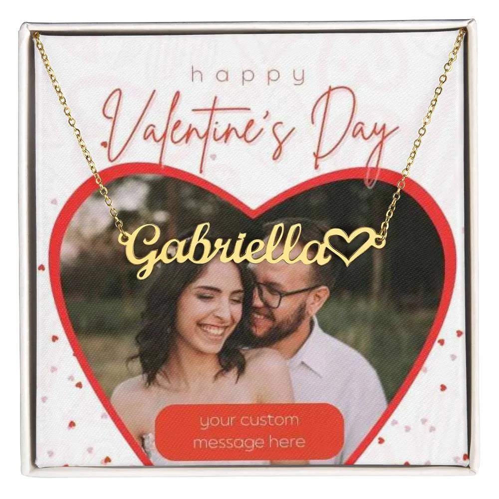 Happy Valentine's Day Name Heart Necklace With Photo Card