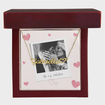 Be My Valentine Name Heart Necklace With Photo Box Card