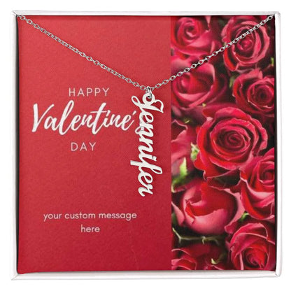 Happy Valentine's Day Vertical Name Necklace