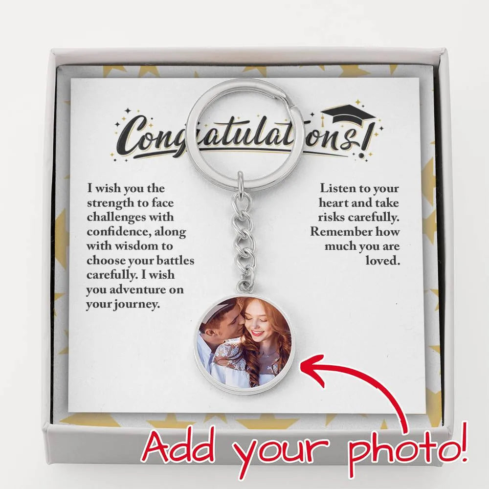 Congratulations Class of 2024 Exclusive Circle Photo Keychain - Personalized Jewelry Keepsake - Graduation Photo Keychain