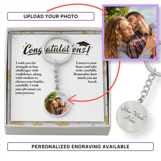 Congratulations Class of 2024 Exclusive Circle Photo Keychain - Personalized Jewelry Keepsake - Graduation Photo Keychain