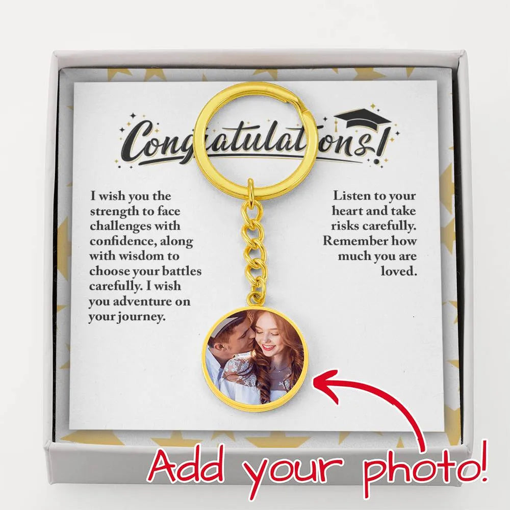 Congratulations Class of 2024 Exclusive Circle Photo Keychain - Personalized Jewelry Keepsake - Graduation Photo Keychain
