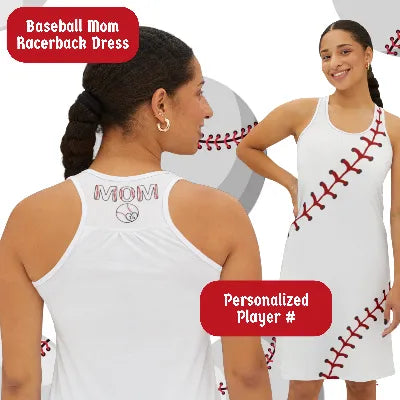 Customized Baseball Mom Stitches Racerback Dress Front & Back View