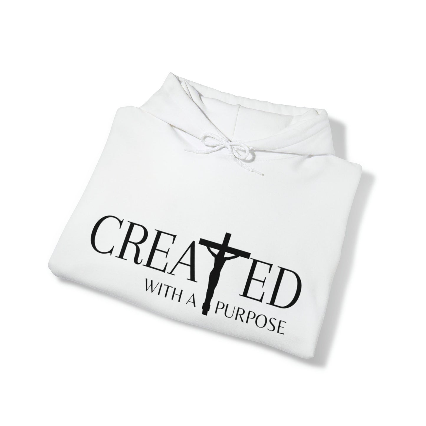 Created With A Purpose Religious Hoodie, Faith Based Hooded Sweatshirt, Christian Tee, Catholic T-Shirt, Faith, Jesus, God, Church Apparel - Folded View