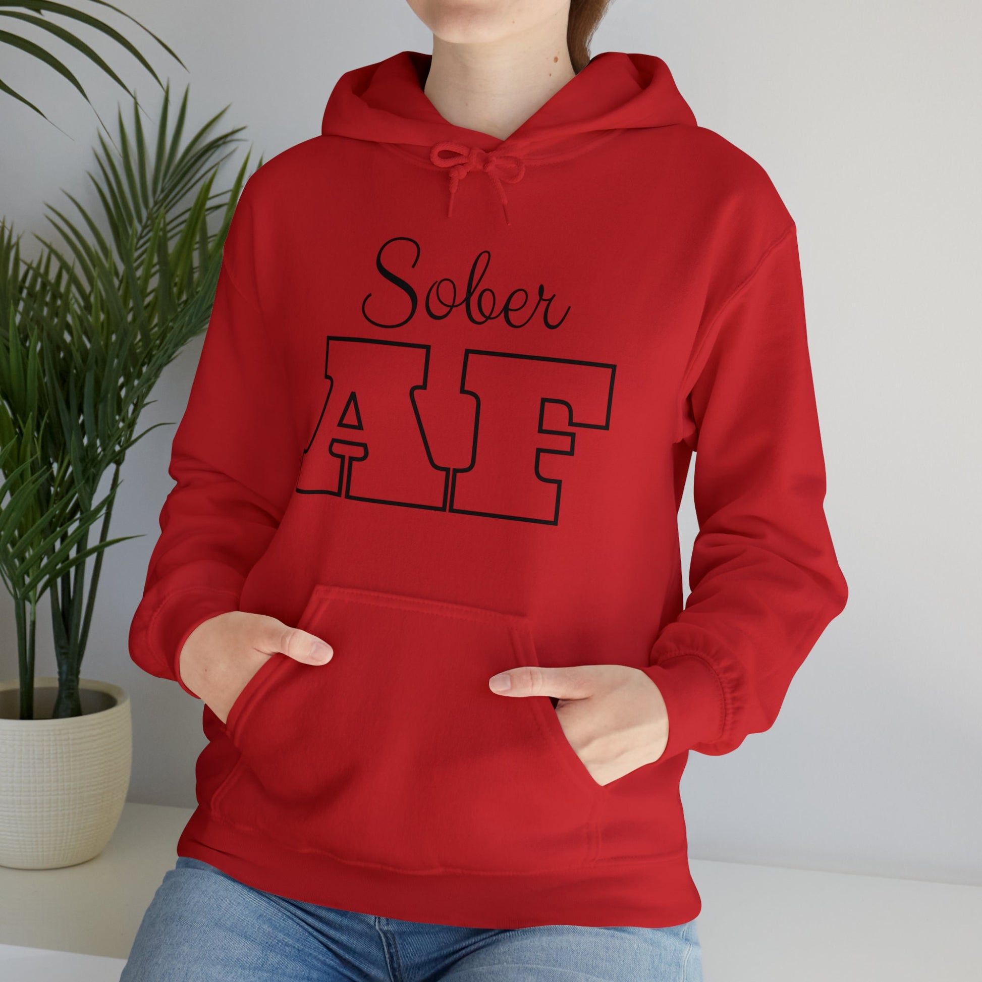 Sober AF Hoodie, Sobriety Pullover, Recovery Hooded Sweatshirt, Recovery Celebration Apparel, AA Shirts, Alcoholic Anonymous Sweatshirt - Red