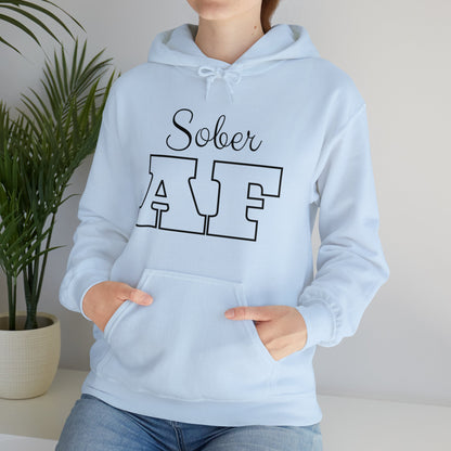 Sober AF Hoodie, Sobriety Pullover, Recovery Hooded Sweatshirt, Recovery Celebration Apparel, AA Shirts, Alcoholic Anonymous Sweatshirt - Blue